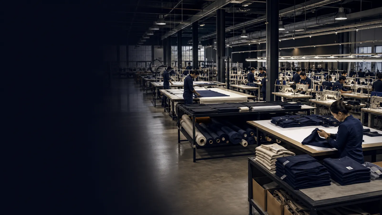 Illustration of garment stitching workstations